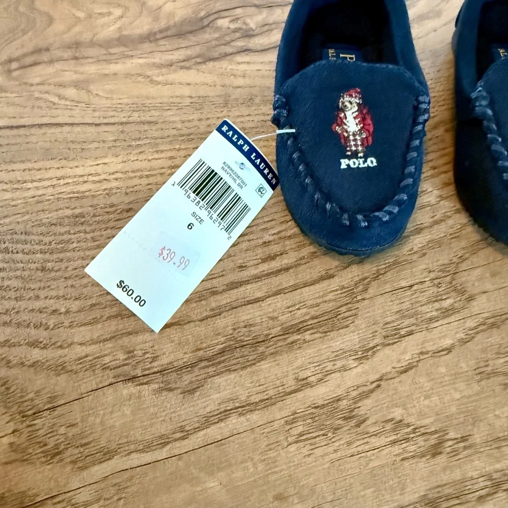 Ralph Lauren Navy Kids Polo Bear Moccasin Slippers